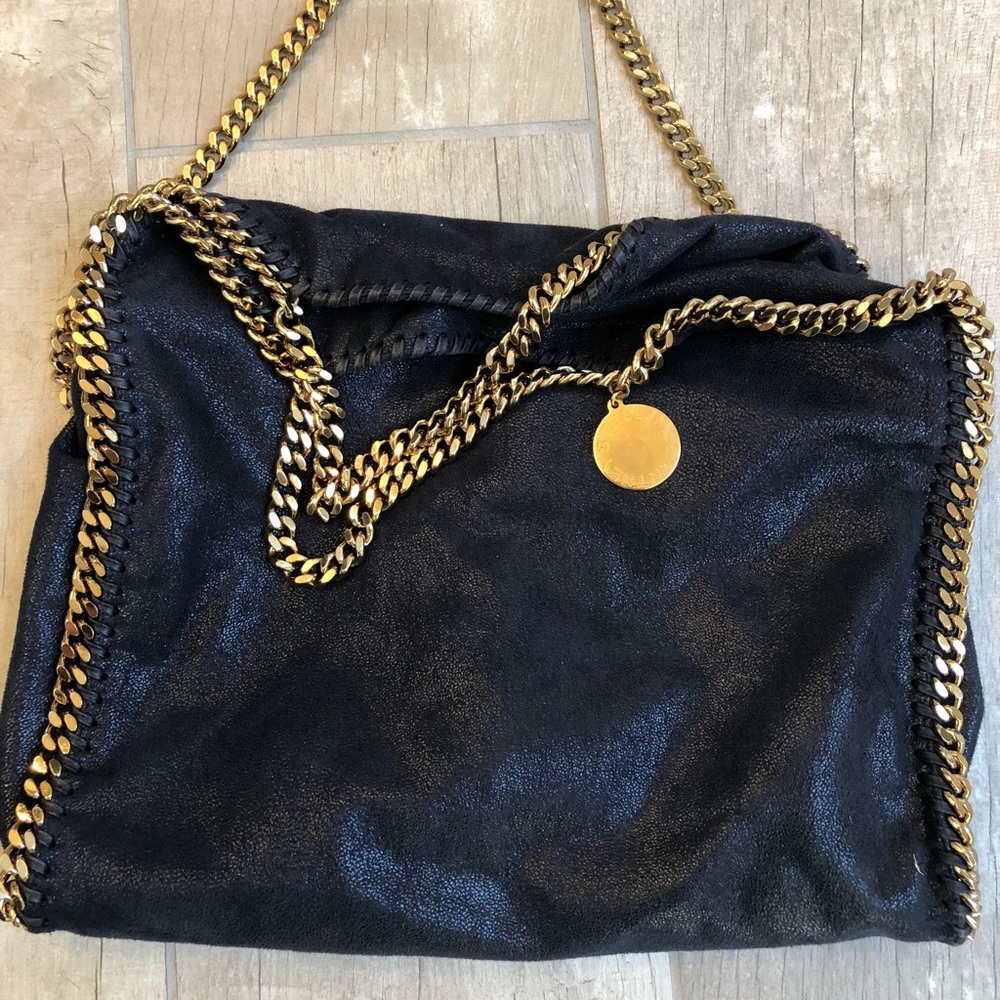 Stella Mcartney navy and gold Falabella bag